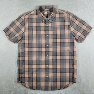 Outerknown Short Sleeve Button Down Shirt Men's Medium‎ Gray Peach Plaid NWOT